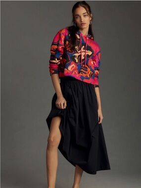 FARM Rio Blue Pattern Printed Cropped Hooded Sweatshirt